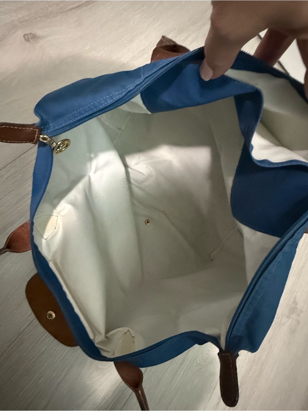 Longchamp Blue Women's Tote Bag with Brown Trim - Picture 4 of 4